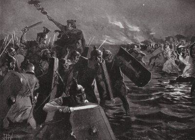 A római támadás Anglesea ellen (litográfia) alkotó: John Harris Valda