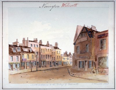 Kilátás Walworth falura, Southwark, az északi bejárat felől, London, 1825 alkotó: John Hassell