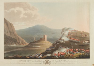 Castallai csata Valenciában, 1813. április 13., Dubourg metszete, 1814 (színes aquatinta) alkotó: John Heaviside Clark