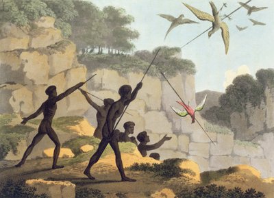 Lándzsadobás, madarakra vadászó bennszülöttek Új-Dél-Walesből Matthew Dubourg (f.1813-1820) metszetével, kocsma. 1813 alkotó: John Heaviside Clark