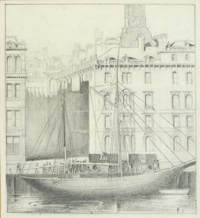 Quayside, Newcastle (ceruza a kártyán) alkotó: John Henderson