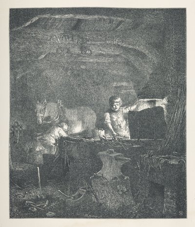 13. tábla. Egy kovács.  Természet képek. Harminc eredeti illusztrációból álló sorozat, amelyet J. H. Dell fára rajzolt, és R. Paterson metszett.  John Henry Dell alkotó: John Henry Dell