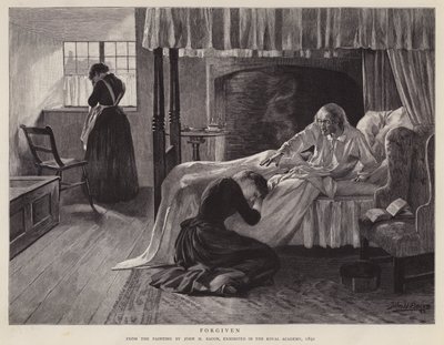 Megbocsátva, John H Bacon festménye a Királyi Akadémián 1891-ben kiállítva (litho) alkotó: John Henry Frederick (after) Bacon