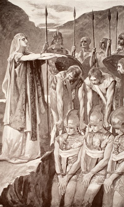 Deirdre siralma, illusztráció Charles Squire „Celtic Myth and Legend” című művéből, 1905 alkotó: John Henry Frederick Bacon