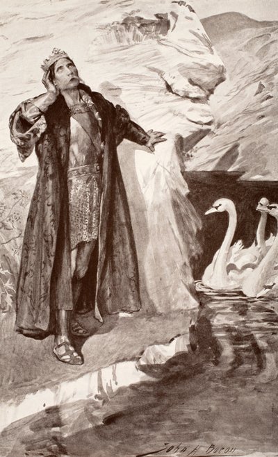 Ler és a hattyúk, illusztráció Charles Squire „Celtic Myth and Legend” című művéből, 1905 alkotó: John Henry Frederick Bacon