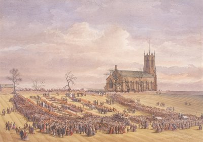 A Hartley Colliery katasztrófa áldozatainak temetése az earsdoni temetőben, 1862. január 26. (akvarell, papír) alkotó: John Henry Leonard