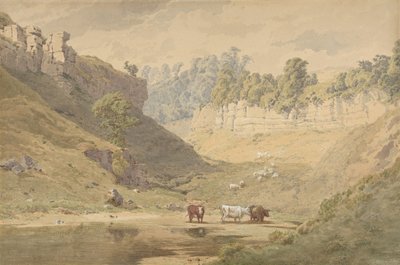 Szarvasmarha egy itatólyukban egy völgyben, 1830-86. alkotó: John Henry Mole