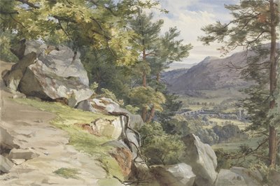 Kilátás Craig-y-Barnsról, Dunkeld, Looking South, 1855 (wc és testszín papíron) alkotó: John Henry Mole