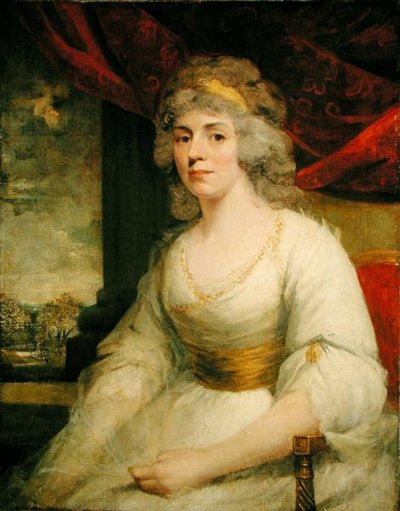 Mrs. Billington ülő portréja, háromnegyedes hosszúságban, fehér ruhában (olaj, vászon) alkotó: John Hoppner