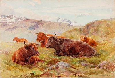 Felföldi tájkép szarvasmarhákkal alkotó: John Isaac Richardson