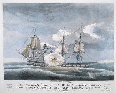 H.B.M. elfogása Sloop of War FROLIC, 22 Guns, Whinyates százados, az Egyesült Államok Sloop of War WASP-je alkotó: John James (after) Barralet
