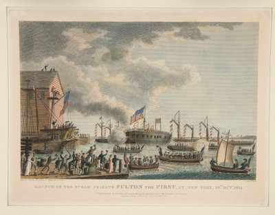 A Steam Fregate Fulton the First piacra dobása alkotó: John James Barralet