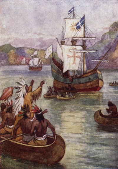 Jacques Cartier francia felfedező hajói a kanadai St Lawrence folyón alkotó: John Jellicoe