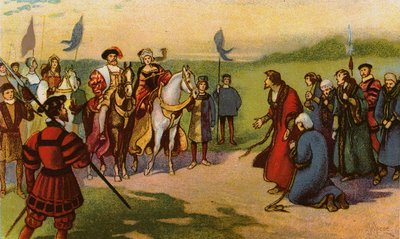 VIII. Henrik király és Katalin Howard Yorkba érkezik az 1541-es kegyelem zarándokútja után (chromolitho) alkotó: John Jellicoe