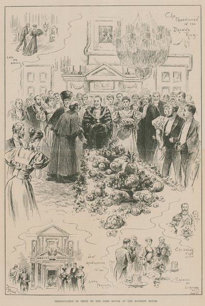 Gyümölcsök átadása a főpolgármesternek a Mansion House-ban alkotó: John Jellicoe