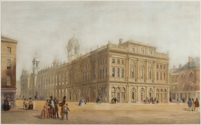 Town Hall, Newcastle upon Tyne (bc, ceruza és wc, papír) alkotó: John Johnstone
