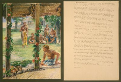 Élelmiszer-ajándékok bemutatója a szamoai Manono-szigeten alkotó: John La Farge