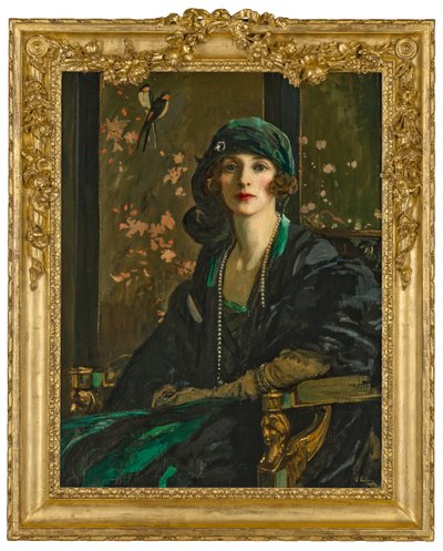 Egy fekete-zöld ruhás hölgy: Freda Dudley Ward alkotó: John Lavery