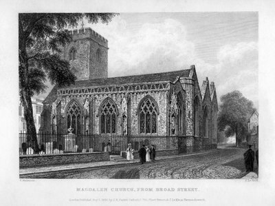 Magdalen Church, az oxfordi Broad Streetből, 1833. alkotó: John Le Keux