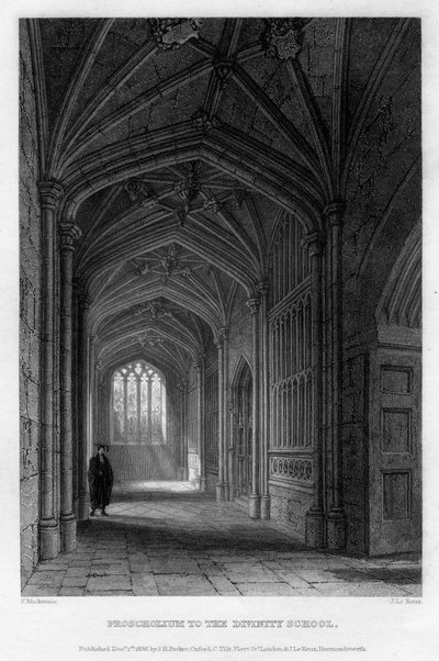 Proscholium a Divinity Schoolnak, Oxford, 1836. alkotó: John Le Keux