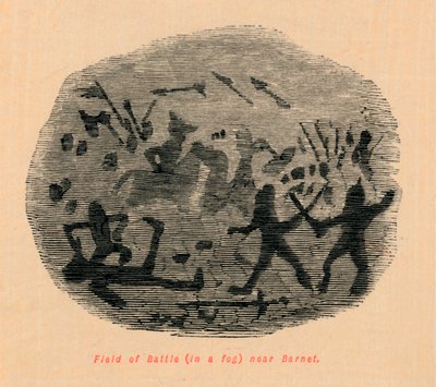 A csatatér ködben Barnet közelében, alkotó: John Leech
