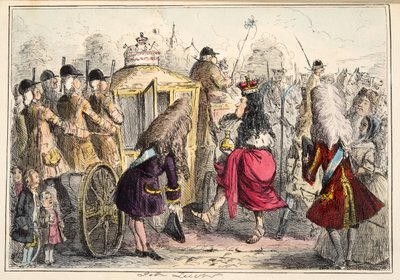 Georgey Porgey, az első, aki kimegy egy kört a State Coachy Pachy-jába, a The Comic History of England pubjából. 1864 (kézzel színezett rézkarc) alkotó: John Leech