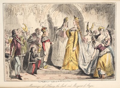 VI. Henrik házassága Anjou Margittal, a The Comic History of England, pub. 1864 (kézzel színezett rézkarc) alkotó: John Leech