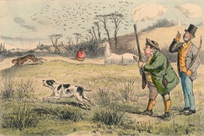 Mr. Jogglebury Crowdey a kutyájával és a fegyverével, 1860-as évek. alkotó: John Leech