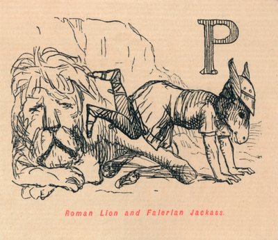 Római oroszlán és Falerian Jackass, 1852 alkotó: John Leech