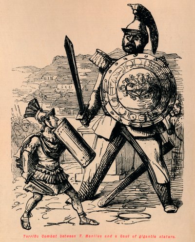 Félelmetes harc T Manlius és egy hatalmas termetű gall között, 1852 alkotó: John Leech