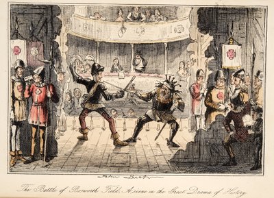 The Battle of Bosworth Field: Jelenet a történelem nagy drámájából, The Comic History of England, pub. 1864 (kézzel színezett rézkarc) alkotó: John Leech