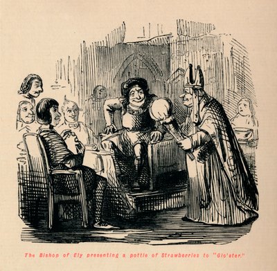 Ely püspöke egy fazék epret ajándékoz Glosternek. alkotó: John Leech
