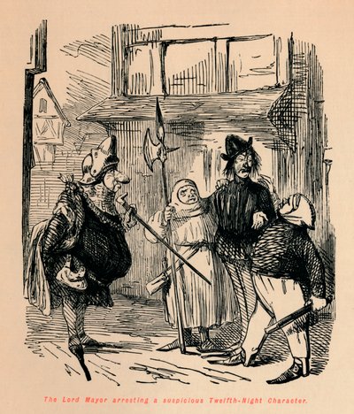 A Lord Mayor letartóztat egy gyanús tizenkettedik éjszaka szereplőt, c1860, c1860 alkotó: John Leech