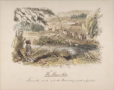 „A folyópart, kedvező szél és a pisztráng, amely a lehető leggyorsabban kap rá“ alkotó: John Leech