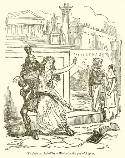 Virginiát egy Appius fizetségében lévő kegyenc vitte el. alkotó: John Leech