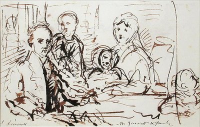 William Albin Garratt és családja, 1830 körül (toll és tinta papíron) alkotó: John Linnell