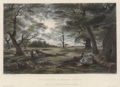 Favágás a Windsori erdőben (színes metszet) alkotó: John Linnell