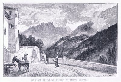 Pieve Di Cadore-ban, Monte Cristallóra tekintve, a The Magazine of Art 1893-ból, Cassell and Company alkotó: John MacWhirter