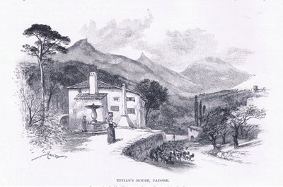 Tizian háza, Cadore, a The Magazine of Art 1893-ból, Cassell and Company alkotó: John MacWhirter