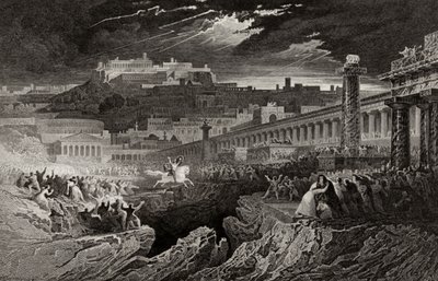 Marcus Curtius a szakadékba lovagol, H. Le Keux metszete alkotó: John Martin