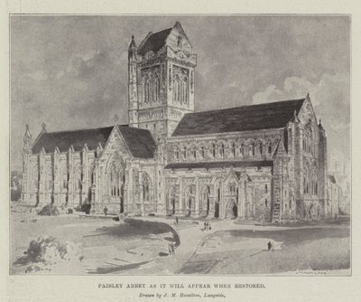 Paisley Abbey, ahogy a helyreállítás után megjelenik alkotó: John McLure Hamilton