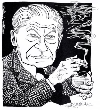 Arthur Koestler, karikatúra alkotó: John Minnion