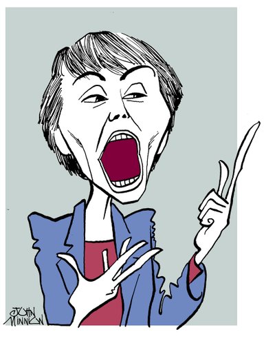 Camille Paglia - karikatúra nyitott szájjal alkotó: John Minnion