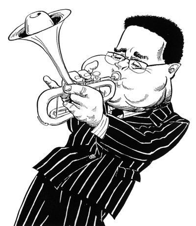 Dizzy Gillespie (John Birks Gillespie), John Minnion karikatúrája. alkotó: John Minnion