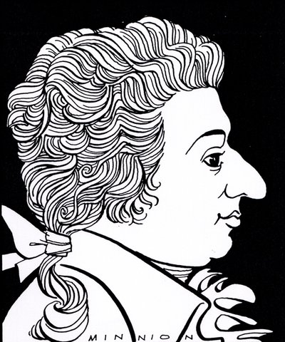 Wolfgang Amadeus Mozart - karikatúra alkotó: John Minnion
