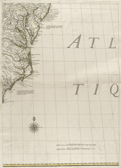 Az amerikai brit és francia uradalmak térképe, 1756 (metszet körvonalszínnel papíron) alkotó: John Mitchell