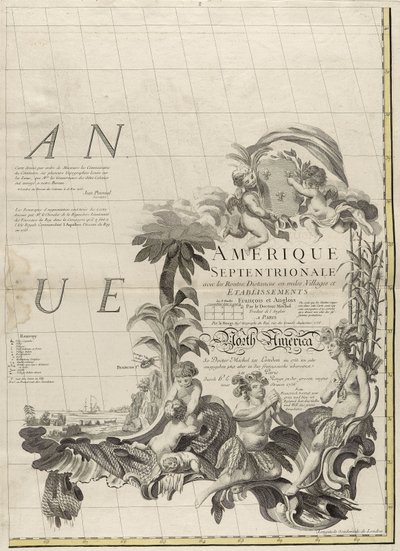 Az amerikai brit és francia uradalmak térképe, 1756 (metszet körvonalszínnel papíron) alkotó: John Mitchell