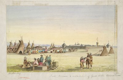 Fort Union és áruk elosztása az assiniboinoknak alkotó: John Mix Stanley