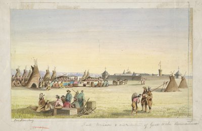 Fort Union és áruk kiosztása az assiniboinoknak alkotó: John Mix Stanley