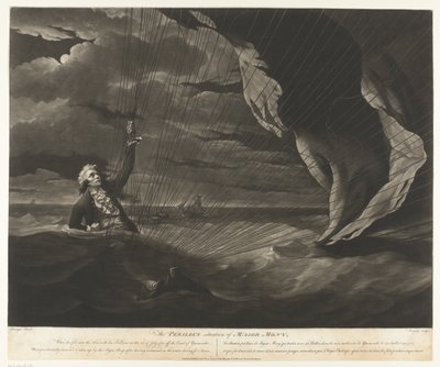 John Money léggömbjével a tengerbe zuhant Mony őrnagy veszélyes helyzete, 1785. július 23. (cím a tárgyon) alkotó: John Murphy